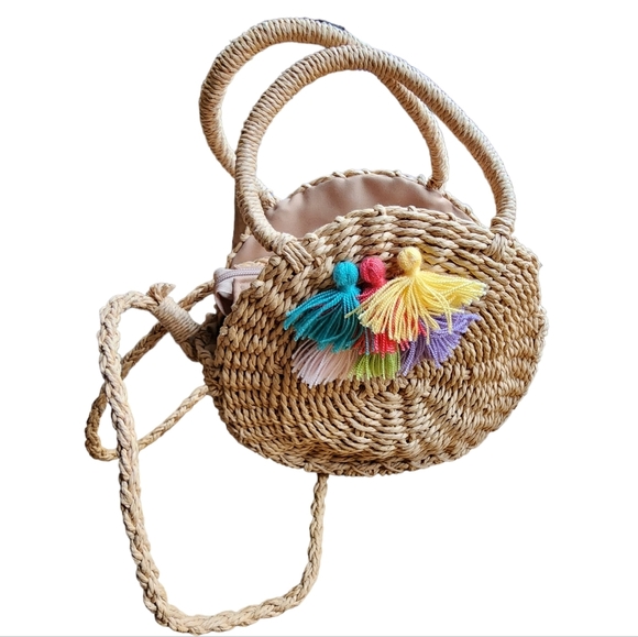 Rattan Straw Tassel Crossbody Handbag - Picture 3 of 7
